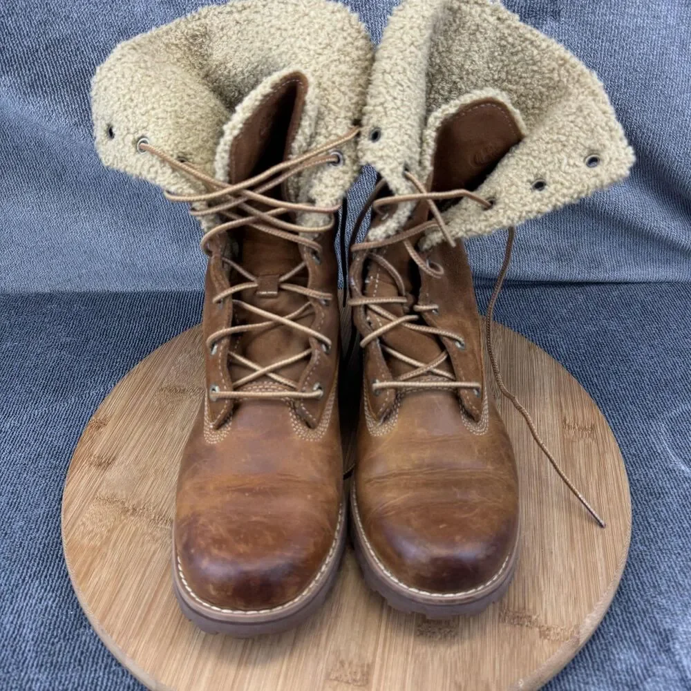 Timberland Boots Girls Size 4.5 Brown Leather Suede Shearling Lined Lace Up